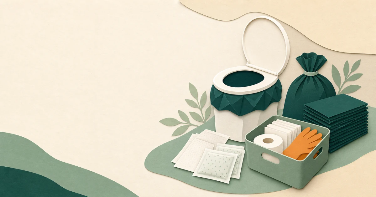 携帯トイレと凝固剤、防臭袋などの備蓄品